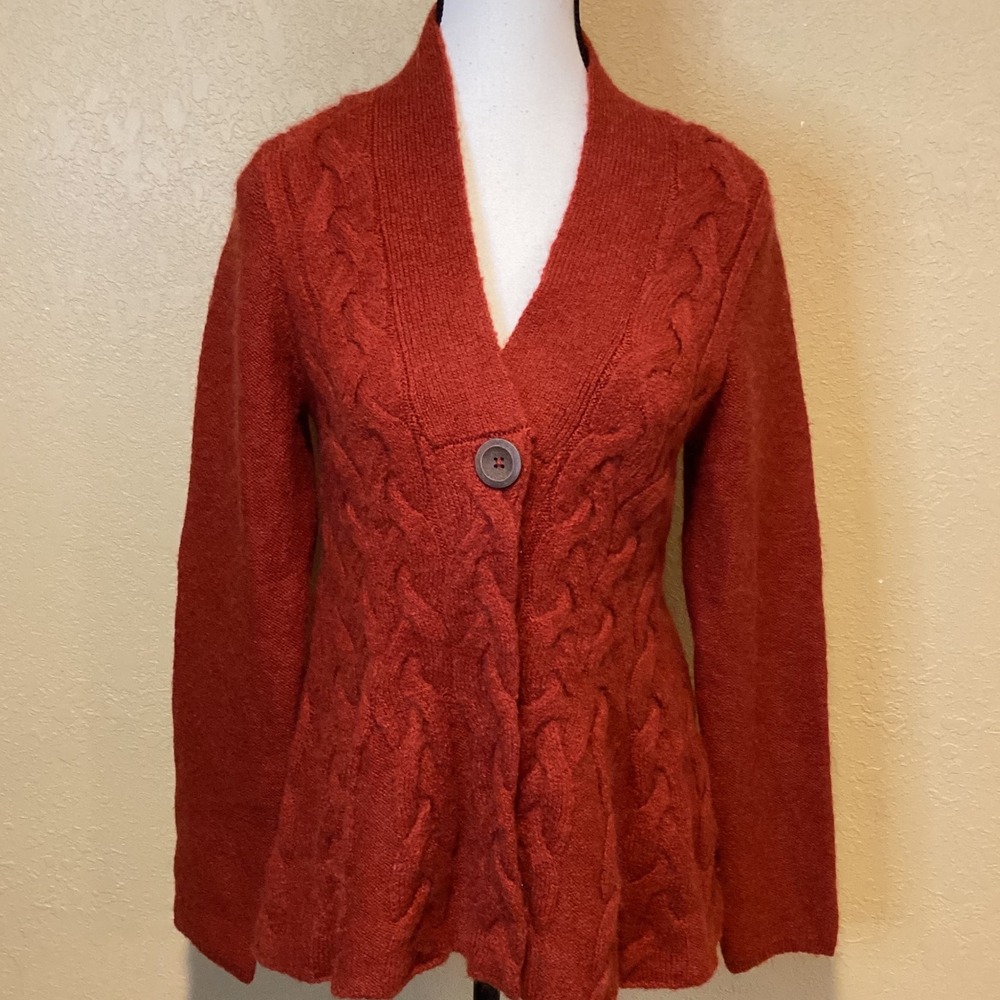 Anthropologie Thistle & Lavender Red/Rust Cable knit Cardigan, Size Medium
